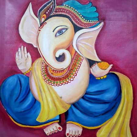 Handmade Lord Ganesha Canvas Painting for Home Wall Decor
